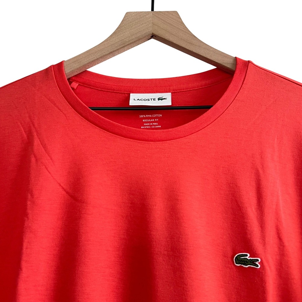Lacoste Mens Pima Cotton 4XL Crewneck TShirt Red Orange Luxury Basics Prep NWOT